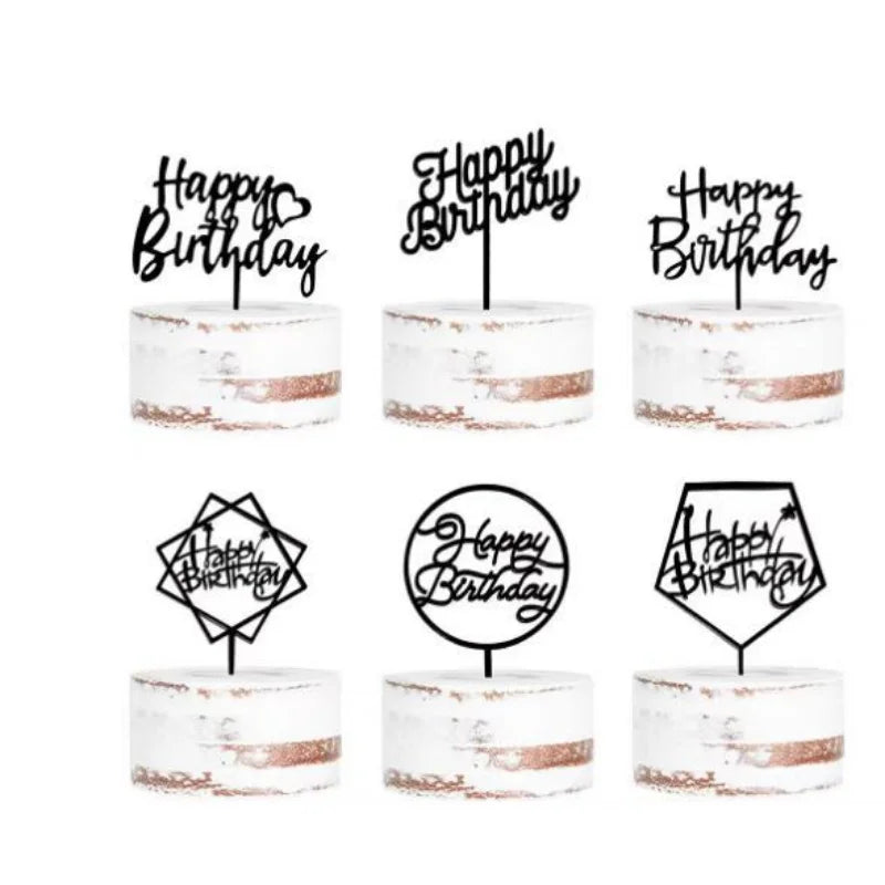 10pcs Multiple Styles Happy Birthday Cake Topper black Gold Cake Toppers Baby Shower Cake Birthday Party Cake Flag Decorations
