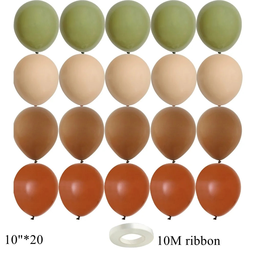 15/20PCS 10inch Vintage Balloons Retro Khaki Green Balloon Set for Wedding Anniversary Happy Birthday Party Decoration Supplies