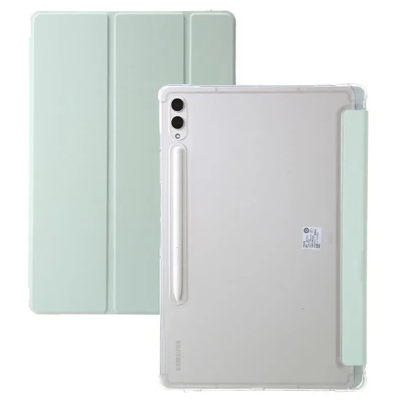 For Samsung Tab S7 FE S8 S10 S9 Plus Case with Pencil Holder Trifold Acrylic Clear Back Hard Cover For Galaxy Tab S9 FE S8 Case