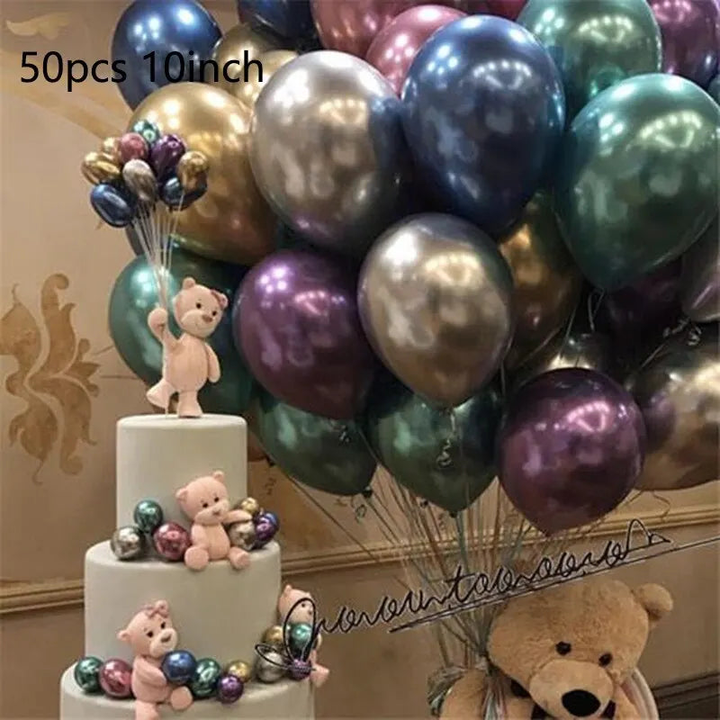 50pcs 10inch Metallic Latex Balloons Gold Silver Chrome Ballon Wedding Decorations Globos Birthday Party Supplies