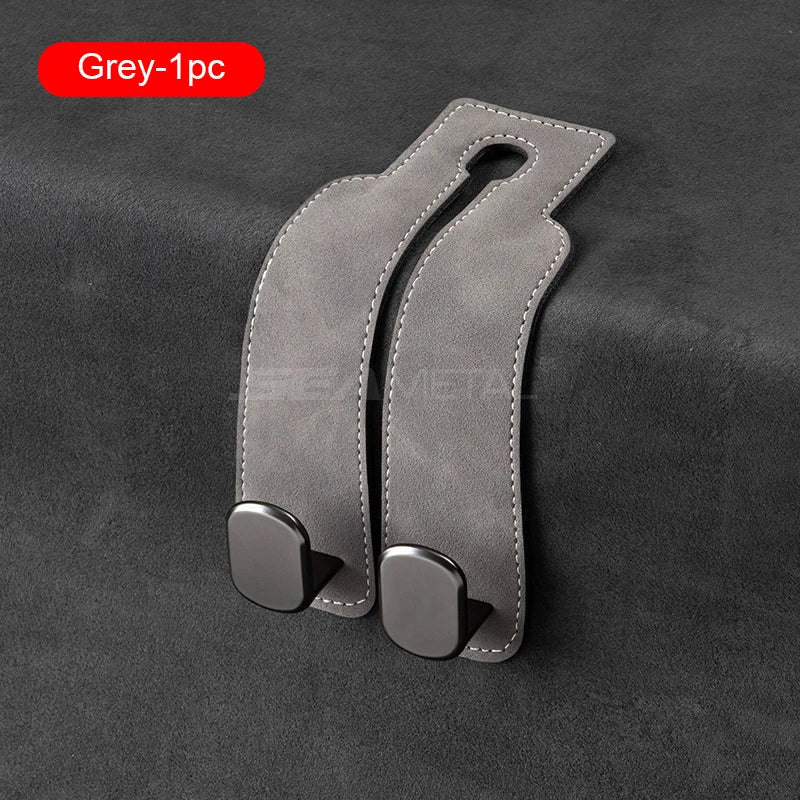 SEAMETAL Quality Car Headrest Hook Premium Suede Rear Seat Hanging Dual Hook 20KG Large Load-Bearing Alloy Hook Hanger Universal