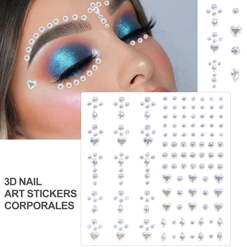3D Face Eyes Party Makeup Tattoo Sticker Acrylic Diamond Rhinestones Sticker Self-adhesive Mixed Crystal Face Decoration Sticker