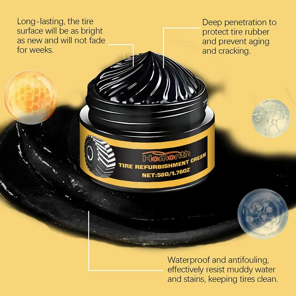 50g Tire Coating Wax Car Tire Retreading and Film Plating Cream Tire Shine Coating Wax Auto Rubber Parts Shiny Paste Anti-Aging