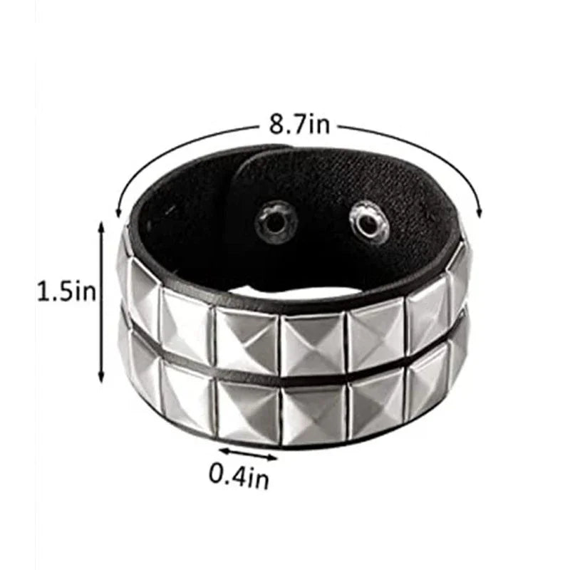 New Punk Fashion Men Black Cuff Leather Bracelet Wristband Metal Rivets Stud Charm Bangle for Women Rock Gothic Jewelry 2024