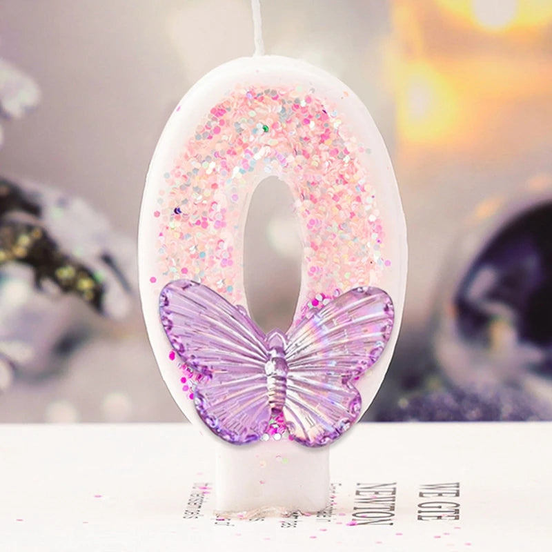 1st Birthday Candle Cake Topper Colours Creative Number 1 Candle Cute Pink Butterfly Digital Candle Birthday Wedding Party Decor