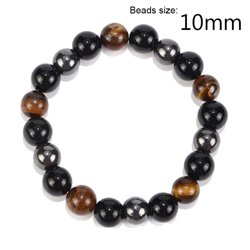 Natural Stone Double Layer Tiger Eye Lymphatic Detoxification Bracelet for Men and Women Magnetic Therapy Weight Loss Bracelet
