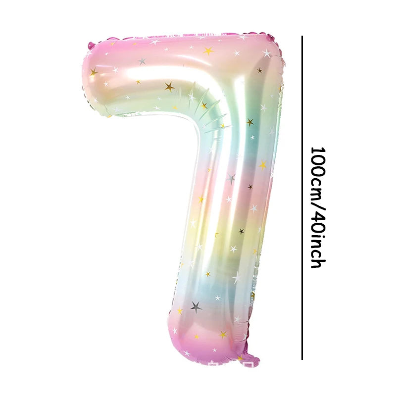 1pc 40inch Pastel Rainbow Number Foil Balloons Star Sky Gradient Digital Balloon Kids Birthday Party Decorations Helium Ball