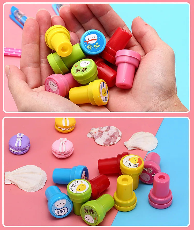 10pcs Assorted Stamps for Kids Self-ink Stamps Children Toy Stamps Smiley Face Seal Scrapbooking DIY Painting Photo Album Decor