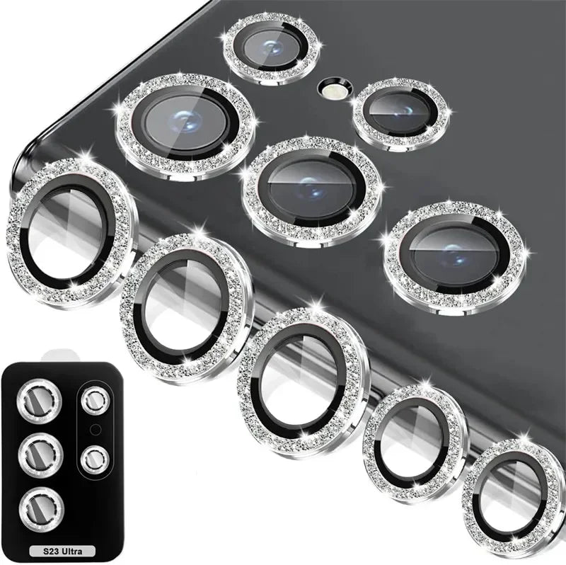 Glitter Diamond Camera Lens Protector For Samsung Galaxy S25 Ultra S25Plus S24Ultra S23 22Ultra Metal Ring Tempered Glass Cover