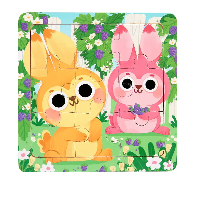 9 Piece Small Wooden Puzzle Cartoon Animal Vehicle 11x11cm Wood 3d Puzzle Montessori Educational Toys For Kids Gifts