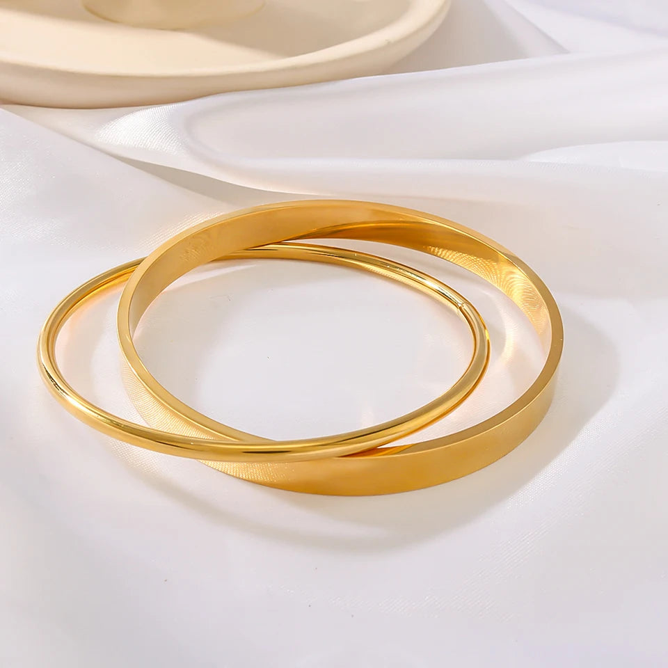 Yupsk Glossy Gold Color Stainless Steel Cuff Bangle for Women Smooth Thin Cylinder Bracelet Exquisite Waterproof Jewelry Gift