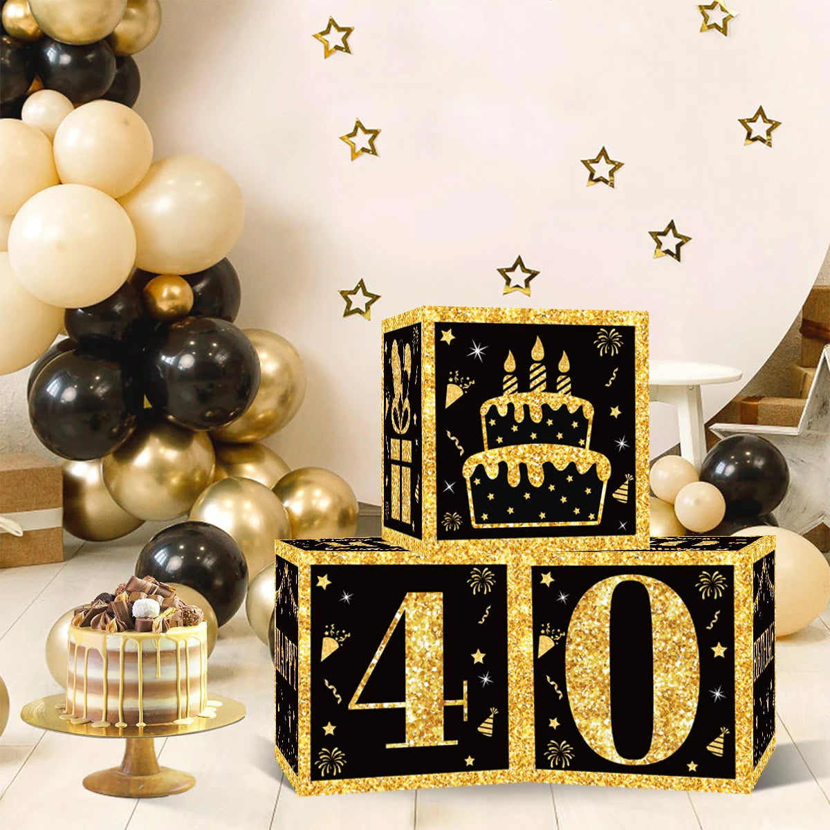 Gold Black Birthday Number Paper Boxes 18 30 40 50 60 70 75 80 Year Old Birthday Party Decoration Adult Birthday Party Supplies