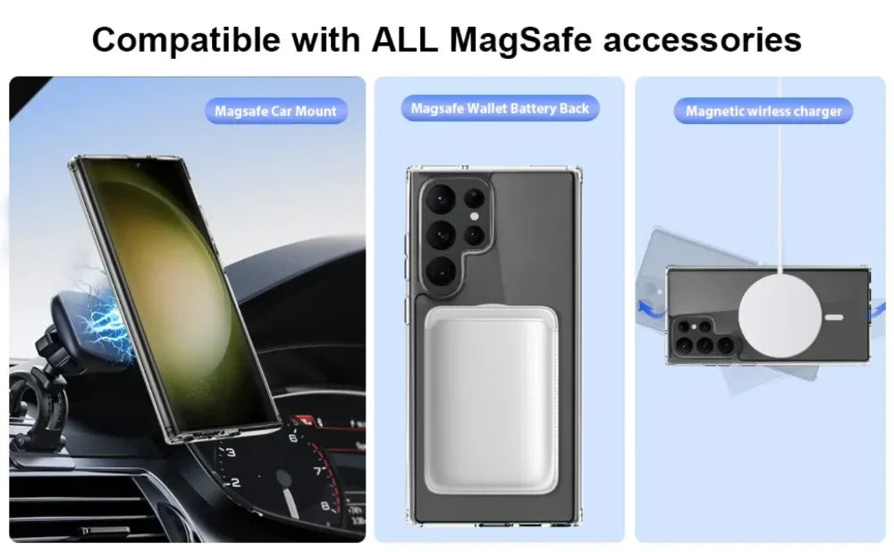 Original Magsafe Magnetic Case for Samsung Galaxy S25 24+ 21 FE S22 Plus S23 Ultra Plus Wireless Charging Shockproof Clear Cover