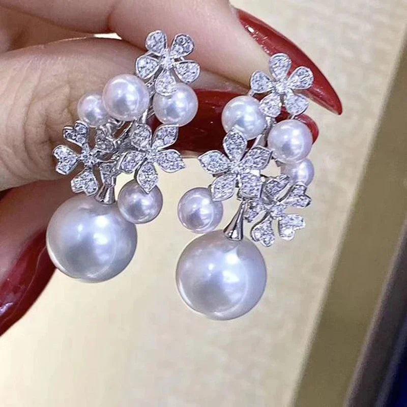 Newly Design Flower Earrings with Elegant Imitation Pearl Engagement Wedding Aesthetic Earrings for Women Fashion Jewelry