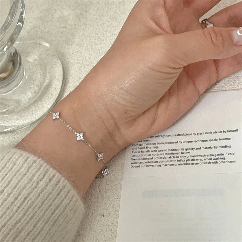 Crystal Flower Stainless Steel Bracelet Women Fashion Personality Korean Bracelet Jewelry Accessories Anniversary Gift