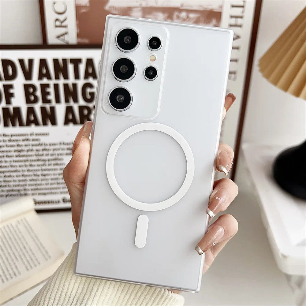 Matte Transparent Ultrathin Magnetic Phone Case for Samsung Galaxy S24 S25 Ultra S22 S23 Plus S24 Ultra Lens Protection PC Cover