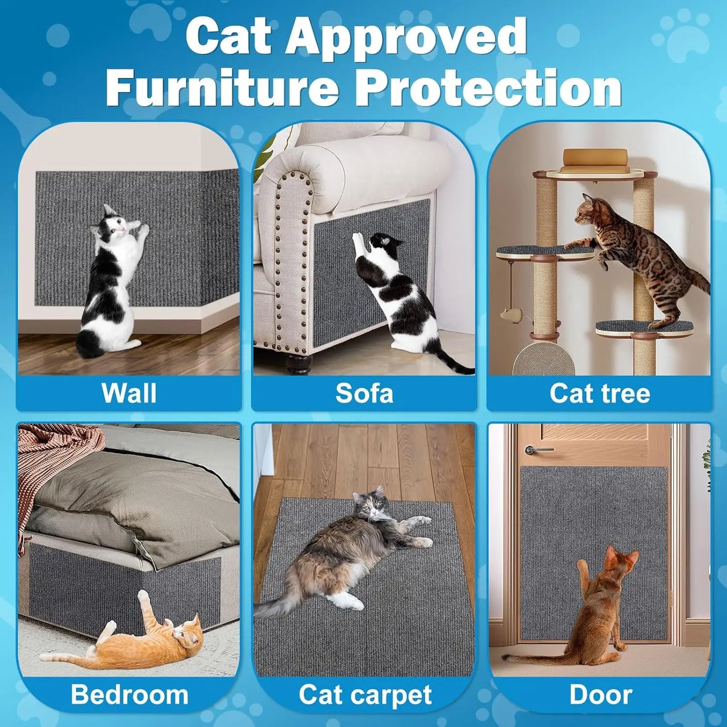 Trimmable Cat Scratcher Mat, Self Adhesive Carpet Mat Pad Replacement for Cat Tree Shelves Post Couch Wall Furniture Steps DIY