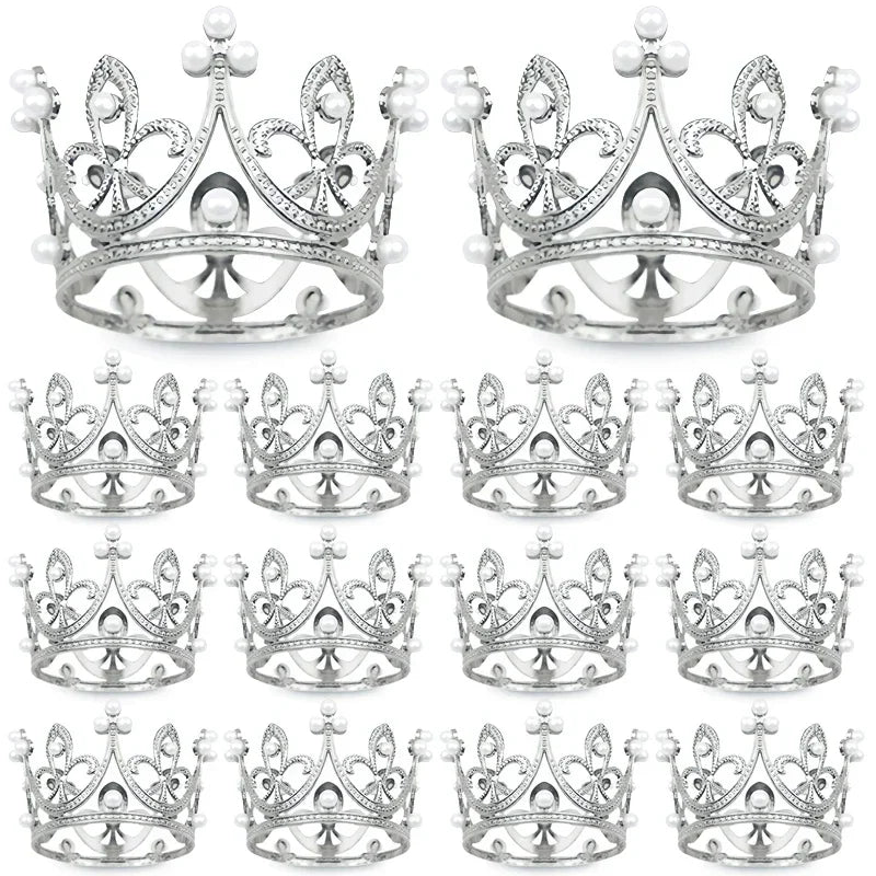 Mini Pearl Crown Cake Decoration Cupcake Topper Kids Hair Ornaments DIY Cake Baking Decoration For Wedding Birthday Party Decor