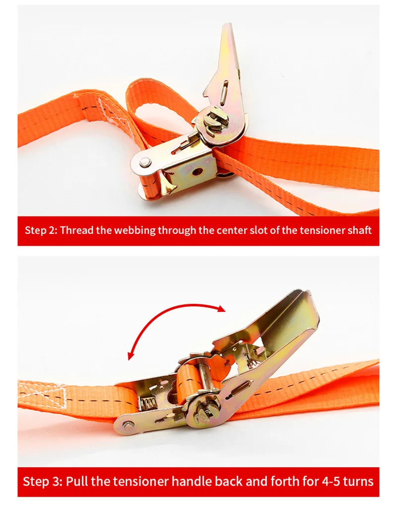 Heavy-Duty Car & Truck Front Cargo Ratchet Strap with Metal Buckle - Adjustable, Secure Tie-Down for Safe Luggage Transport