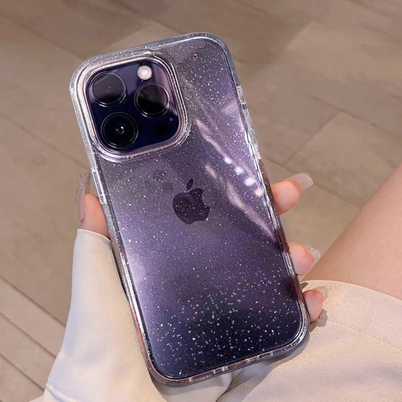 Luxury Clear Glitter Case For iPhone 16 15 14 13 12 11 Pro Max X XS Max XR 7 8 Plus Soft Transparent Silicone Cover