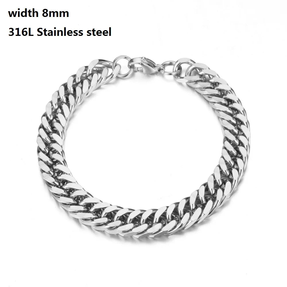 316L Stainless Steel Cuban Chain Bracelet for Men Women Figaro Vintage Metal Viking Kpop Pulseras Emo Cute Luxury Jewelry Gift
