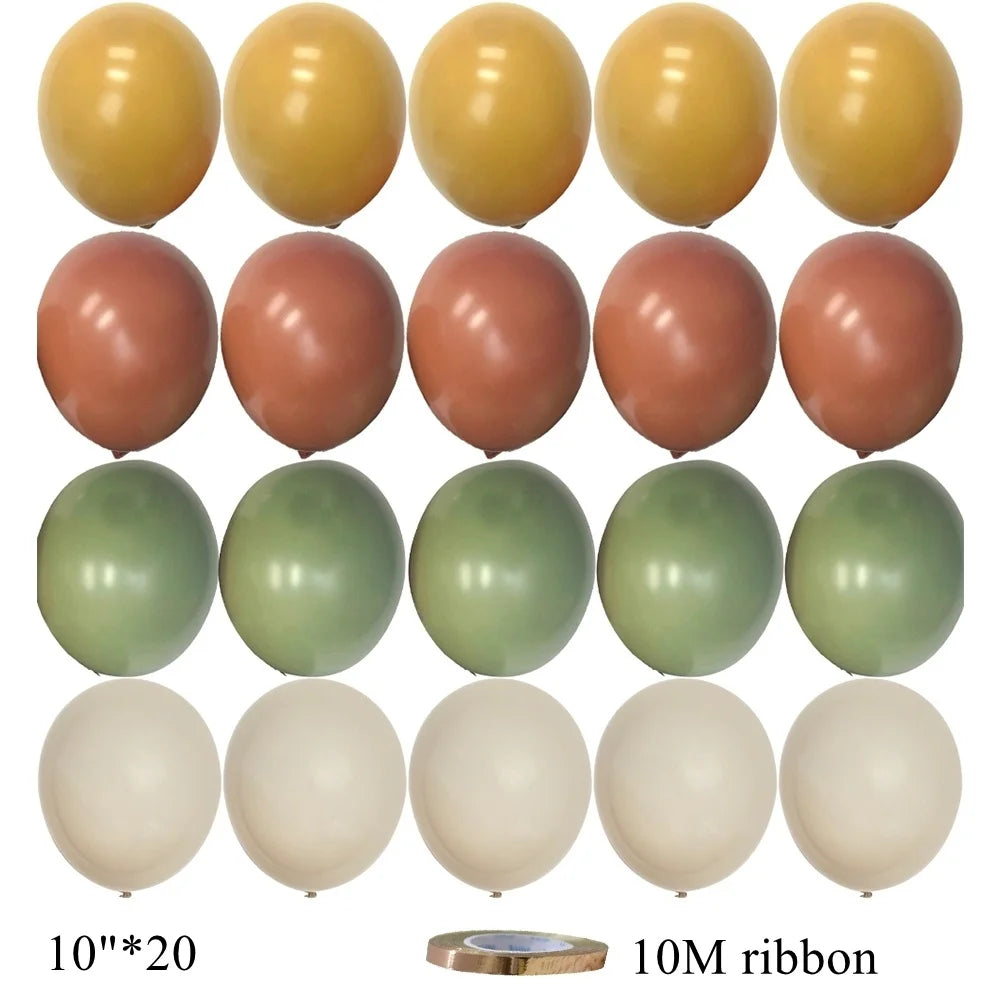 15/20PCS 10inch Vintage Balloons Retro Khaki Green Balloon Set for Wedding Anniversary Happy Birthday Party Decoration Supplies