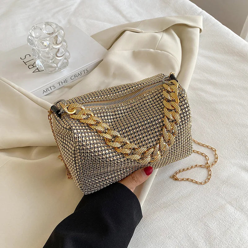 Allover Rhinestone Bucket Bag, Glitter Chain Prom Purse, Women's Mini Crossbody Bag (18cm*13cm*13cm)