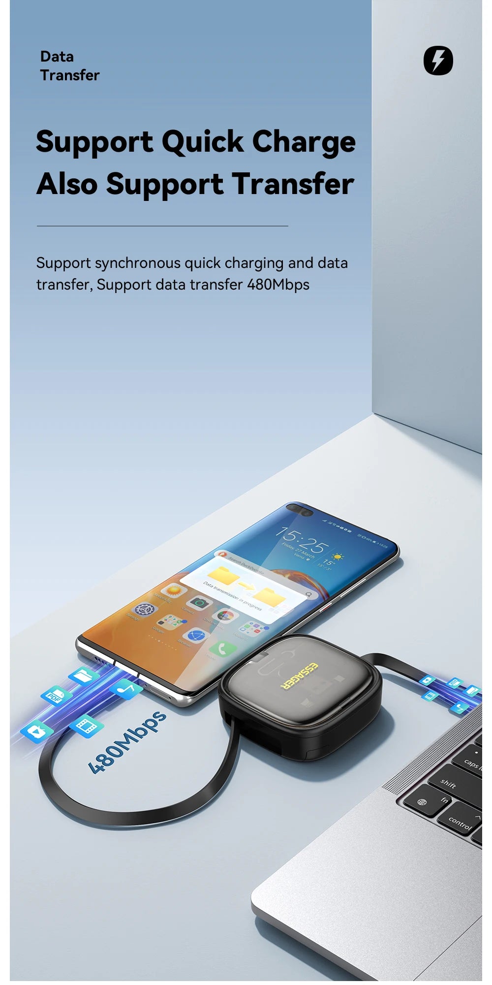 Essager USB C To Tpye C Cable PD 60W for Xiaomi Poco Fast Charging Data Travel Multi Functional Cord With Holder Storage Box