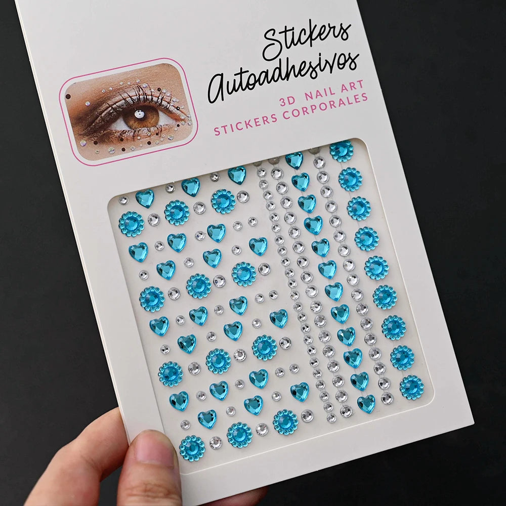 1Pcs Face Diamond Gem Sticker 5D Colorful Rhinestone Tattoo Eyeshadow Stickers fo Festival Nail Body Makeup Bling Jewel DIY Deco