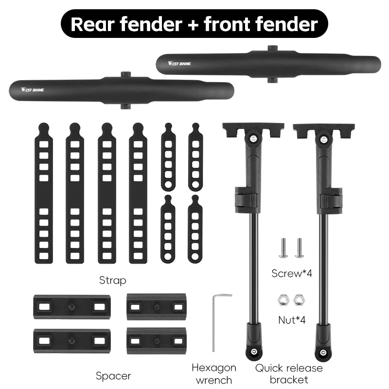 WEST BIKING Road Bike Fender Aerodynamic Lightweight Bicycle Mudguard Set Adjustable Front Rear Mud Protector Bike Accessories