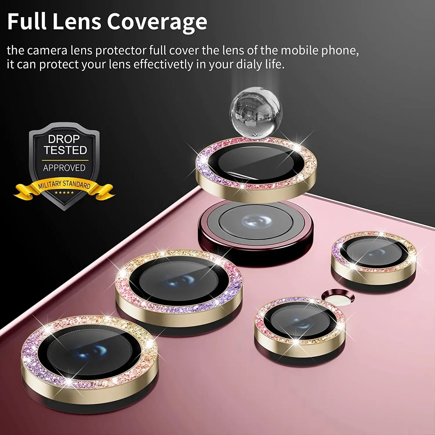Glitter Diamond Camera Lens Protector For Samsung Galaxy S25 Ultra S25Plus S24Ultra S23 22Ultra Metal Ring Tempered Glass Cover