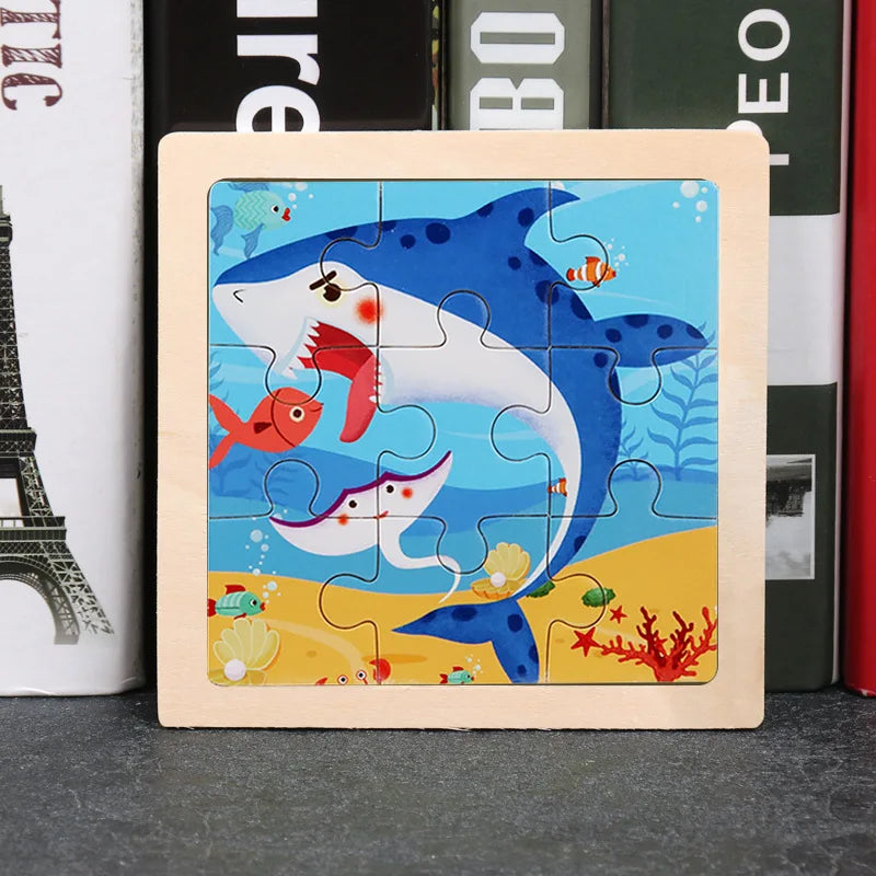 Baby Wooden Toys 11x11cm Jigsaw 3d Puzzle Cartoon Animal Traffic Wooden Puzzle Game Montessori Educational Toys For Children