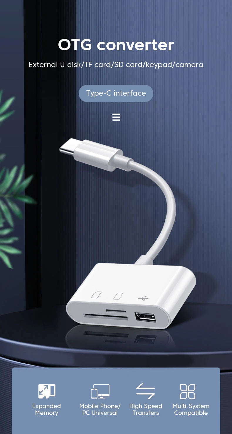 3-in-1 Card Reader Adapter Type C To SD TF Memory Card Reader USB Type C OTG Converter For Huawei Samsung Xiaomi Phone Tablet