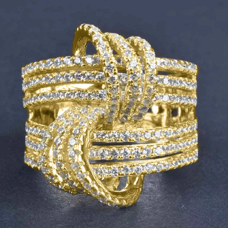 Gorgeous Fashion Finger Ring Lady Party Jewelry with Bright Zirconia Two-tone Style Design Accessories for Anniversary