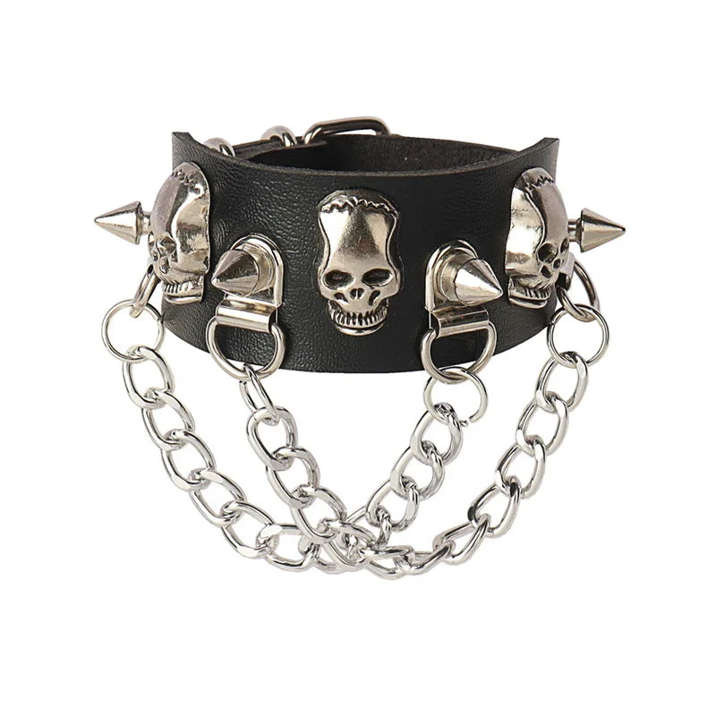 Punk Rivet Star PU Leather Bracelet For Women Men Hip Hop Gothic Dark Girl Rock Jewelry Pendant Love Chain Hip Hop Accessories