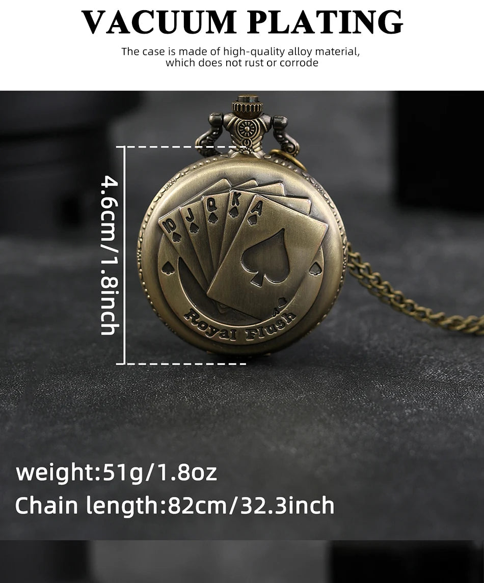 Best Gifts Luxury Quartz Pocket Watch Design Playing Card Necklace Pendant Pocket Watch Clock for Mens Womens