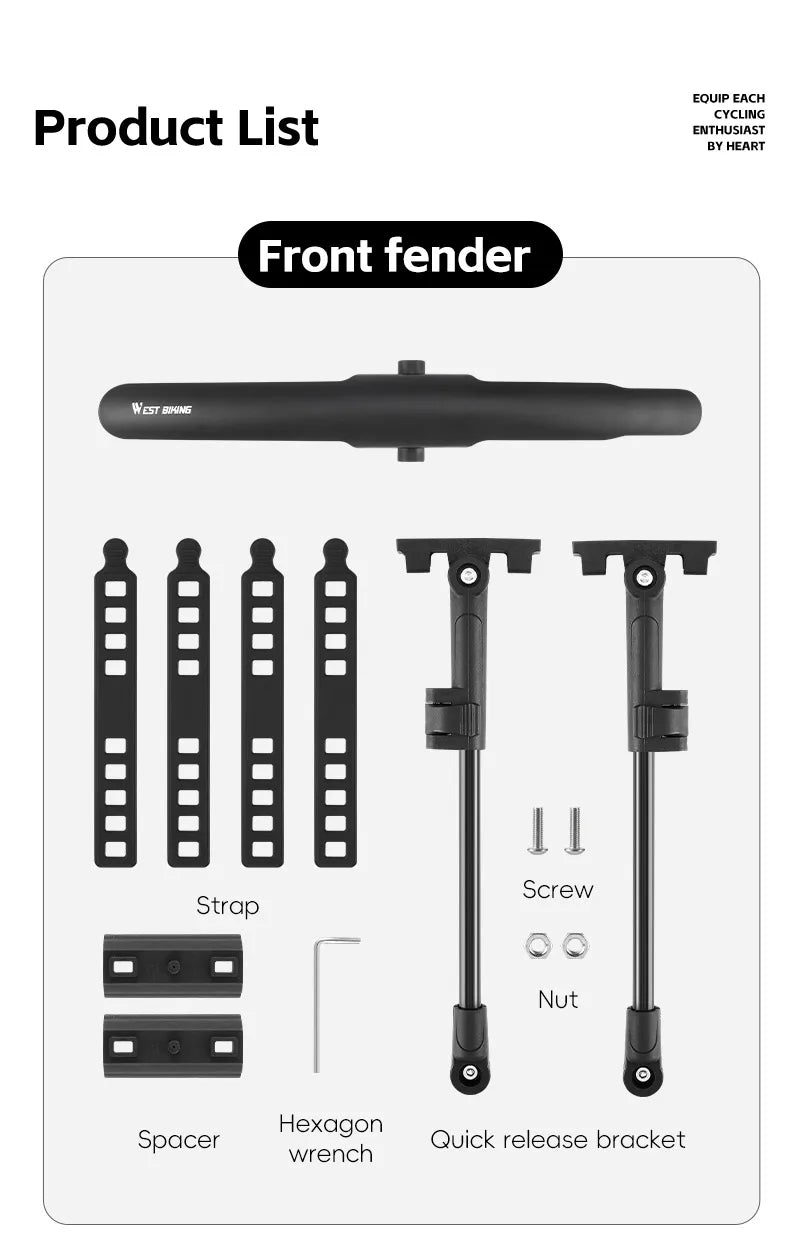 WEST BIKING Road Bike Fender Aerodynamic Lightweight Bicycle Mudguard Set Adjustable Front Rear Mud Protector Bike Accessories