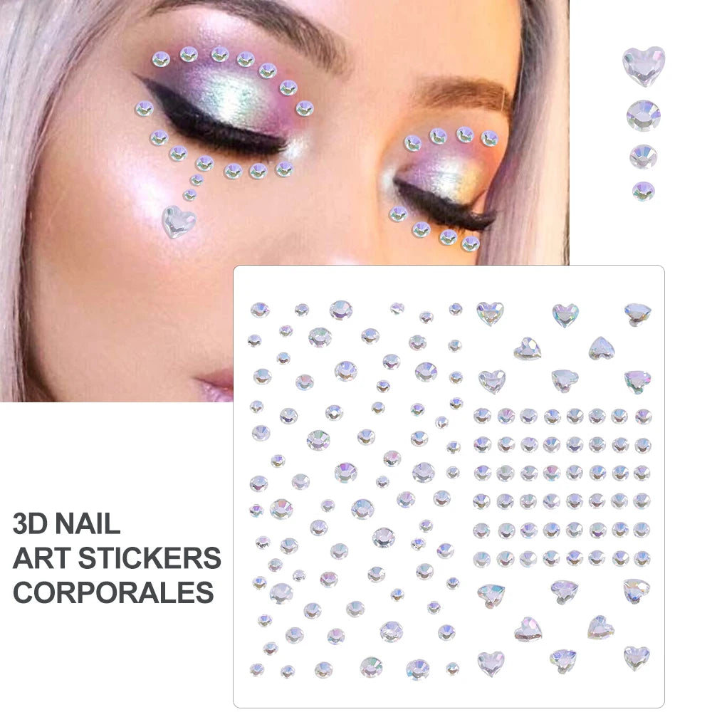 3D Face Eyes Party Makeup Tattoo Sticker Acrylic Diamond Rhinestones Sticker Self-adhesive Mixed Crystal Face Decoration Sticker