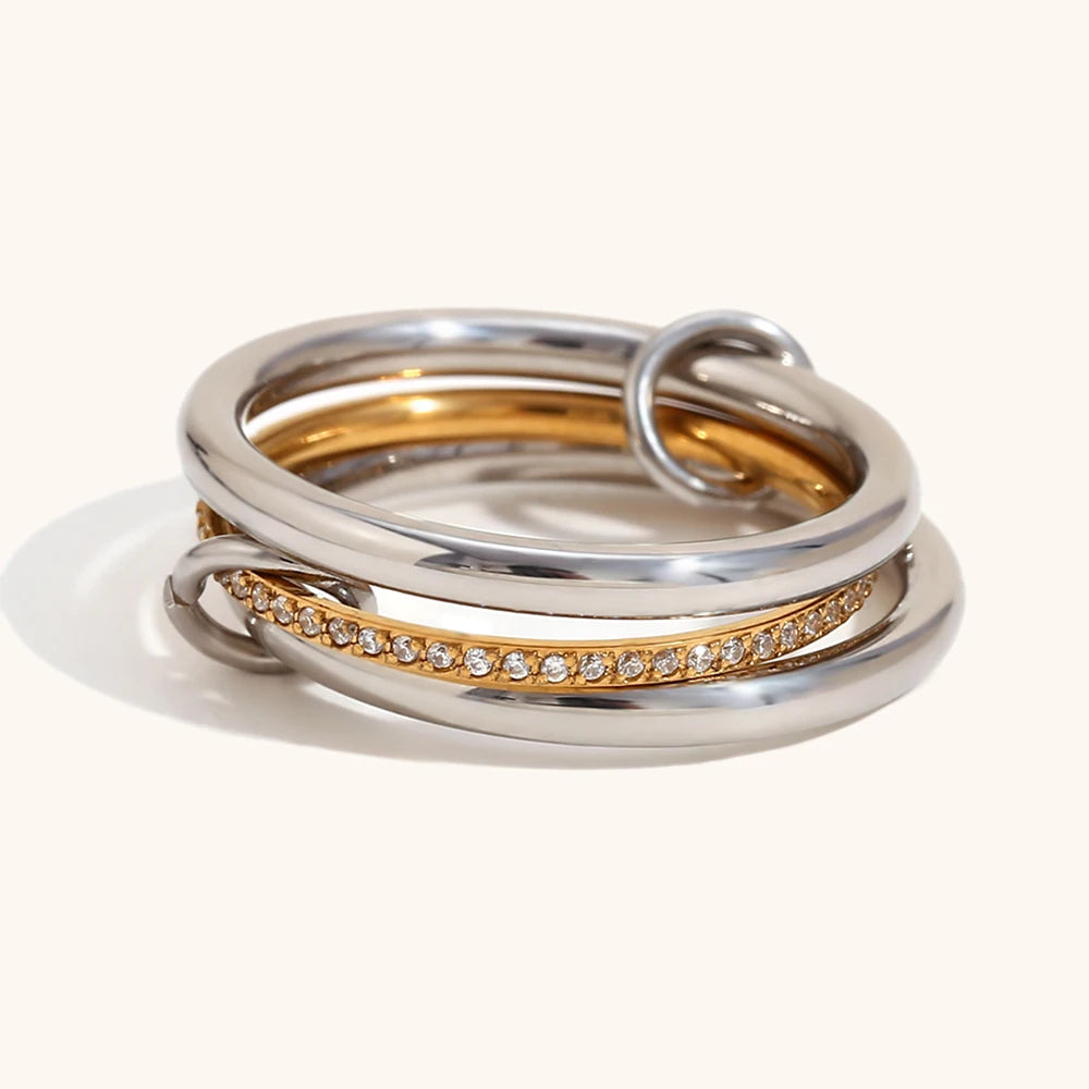 La. Muses Color Mix Dual Tone Multi-layer Circle Stainless steel Women's Ring Trendy Fashion Daily Versatile Jewelry
