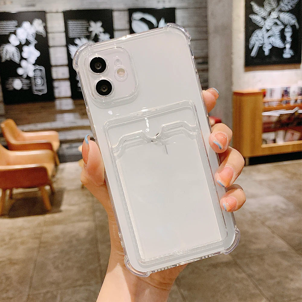 Shockproof Airbag Card Bag Wallet Clear Phone Case For Samsung Galaxy S21 S22 S23 FE S24 Plus S24 Ultra 5G Corners Bumper Cover
