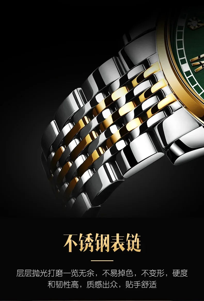 Luxury Men Watch Stainless Steel Top Quailty Push Button Hidden Clasp Waterproof Luminous Date Week Sport Wrist Watches