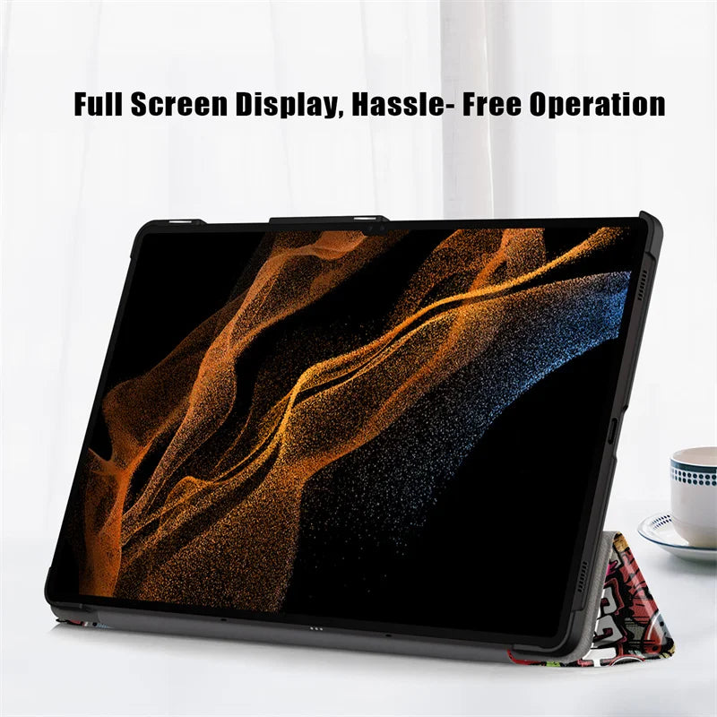 For Samsung Galaxy Tab S10 Ultra Case 14.6" Magnetic Fold PU Leather Stand Hard Tablet Funda For Galaxy Tab S9 Ultra Case Cover