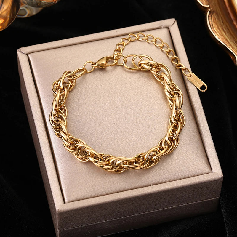 EILIECK 316L Stainless Steel Gold Color Bracelet for Women Simple Style Link Chain Bangle Trendy Fashion Non-fading Jewelry Gift