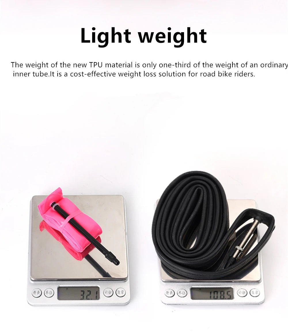 NPY 1Pcs Ultralight 28g Bike TPU Inner Tube 700X18 25 28 32 Road Bicycle TPU Material Tire 65mm Length French Valve
