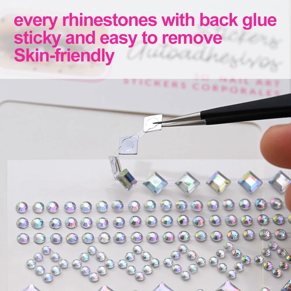 1Pcs Face Diamond Gem Sticker 5D Colorful Rhinestone Tattoo Eyeshadow Stickers fo Festival Nail Body Makeup Bling Jewel DIY Deco