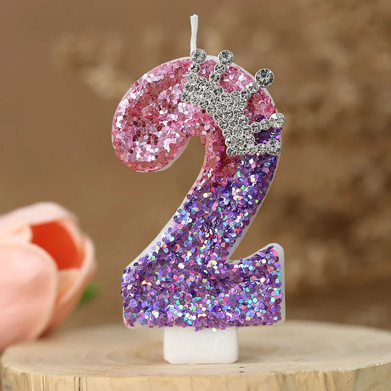 2nd Birthday Candle Cake Topper Colour Changing Creative Number 2 Candle Princess Crown Girl 1st Happy Birthday Party Decoration