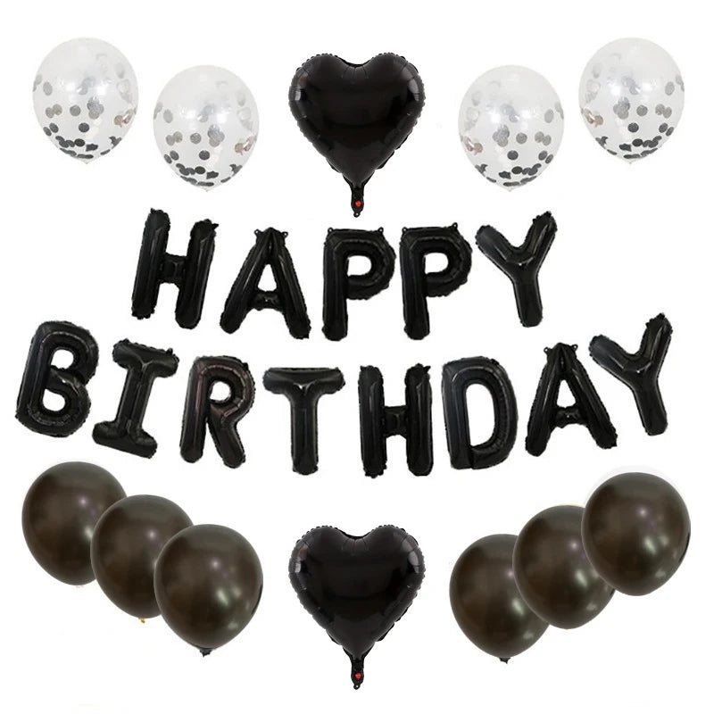 Multi-colored HAPPY BIRTHDAY Letters Foil Balloons Set Banner Heart Balloon Latex Confetti Balloon Birthday Party Decor Supplies