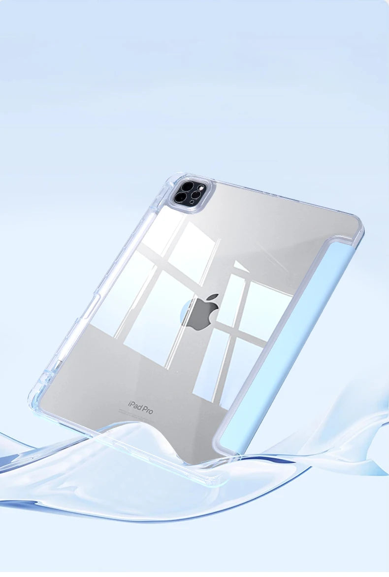 For iPad 2024 Air 6 2022 2018 iPad Pro 11 Air5 Air4 10.9-inch 11-inch transparent tpu multi-angle stand Smart pen holder
