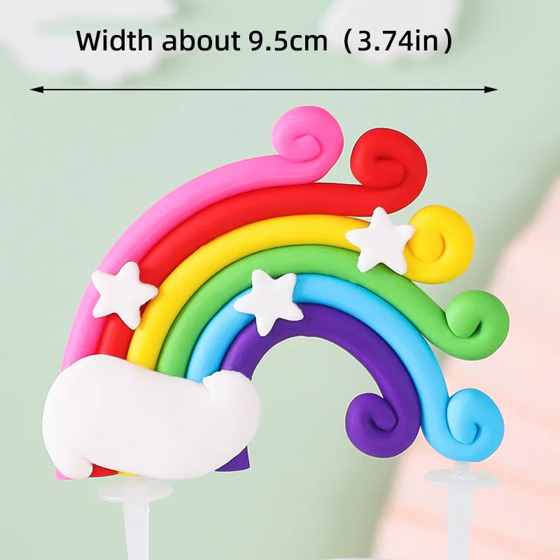 9 pcs unicorn rainbow cake topper unicorn with rainbow clouds stars Happy birthday cake decorations for girls one year old party