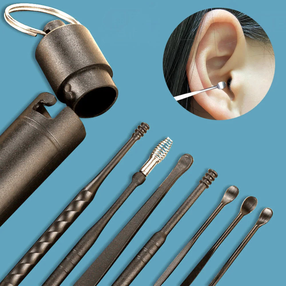 7Pcs ABS+tainless Steel Earpick Ear Cleaner Spoon Ear Care Cleaning Tool Ear Wax Removal Kit Ear Wax Ear Wax Removal Tool